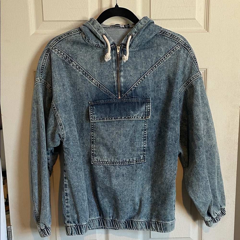 Boohoo Blue Denim Poncho Hoodie
